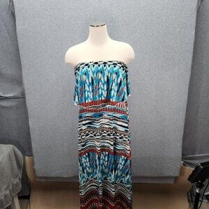 Soho Chick Strapless Maxi Dress L Multicolor Geometric Print Polyester Spandex B